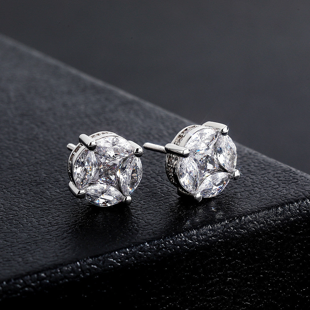 Iced 9MM Oval Cut VVS Diamond CZ Stone Screw Back Bling Earrings