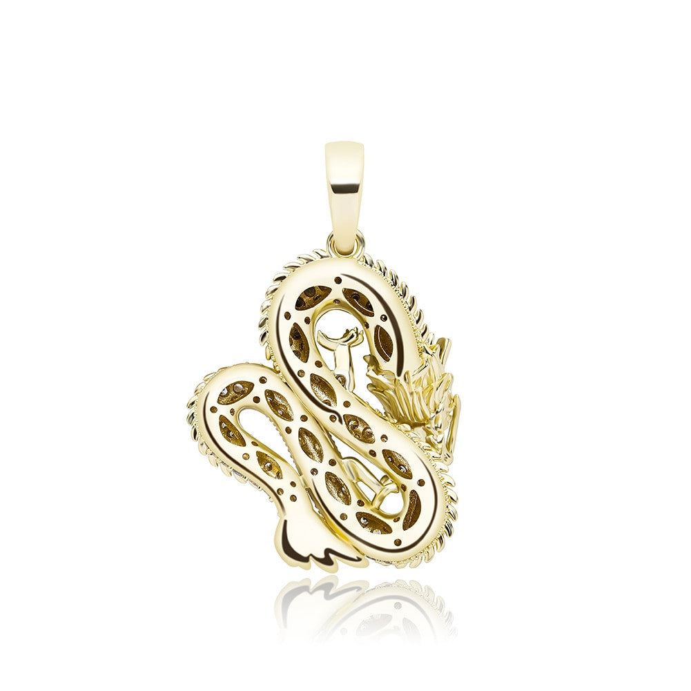 Mens Street Wear Ice Sculptured Detailed Dragon Hip Hop Pendant Chain Necklace