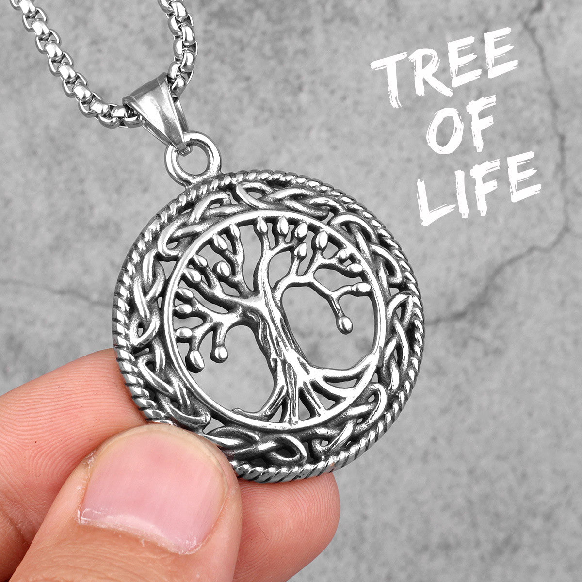 Unique Stainless Steel No Fade Tree Of Life Street Wear Pendant Chain Necklace