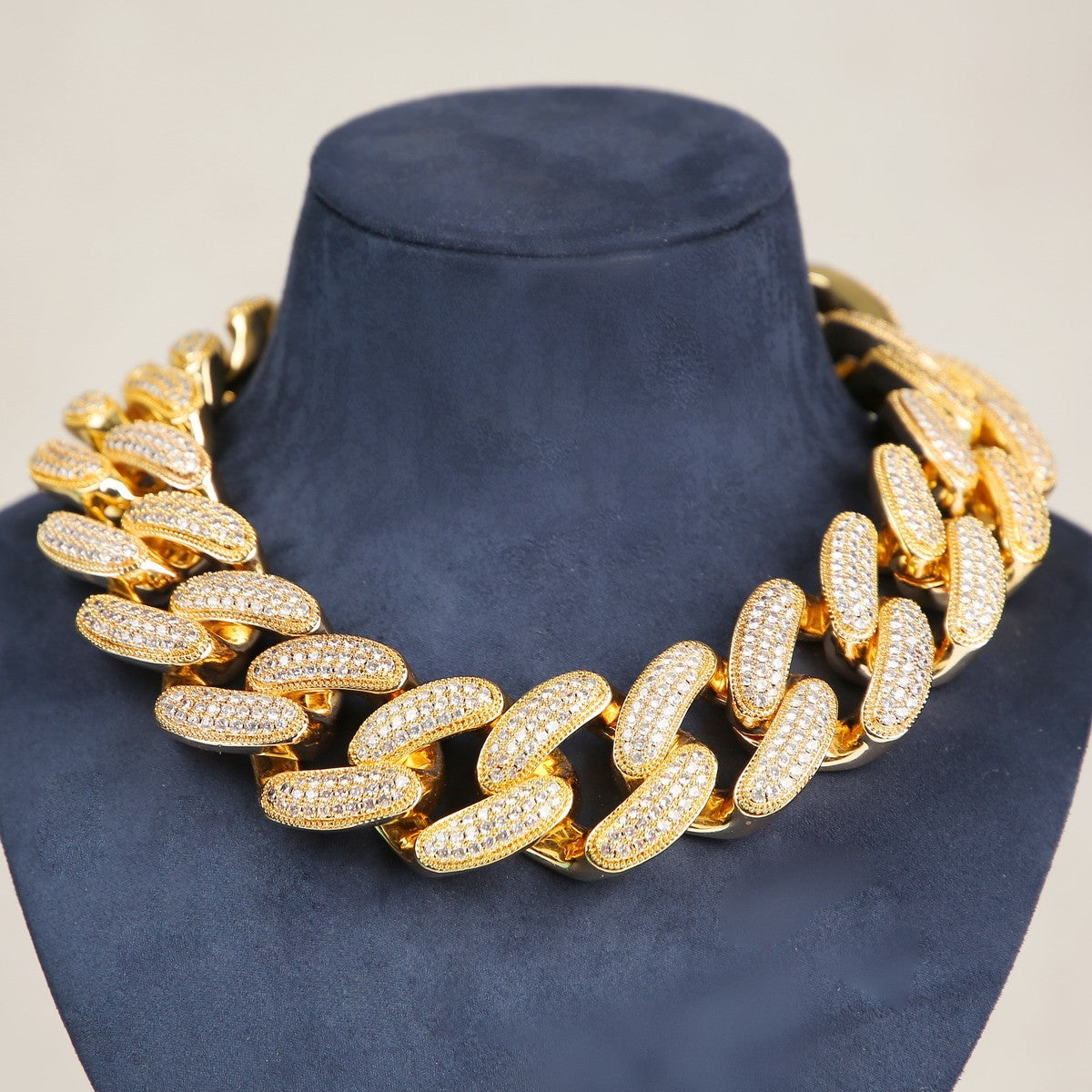 37mm Flooded Ice 24k Yellow 14k White Gold Hip Hop Miami Cuban Link Chain Necklace