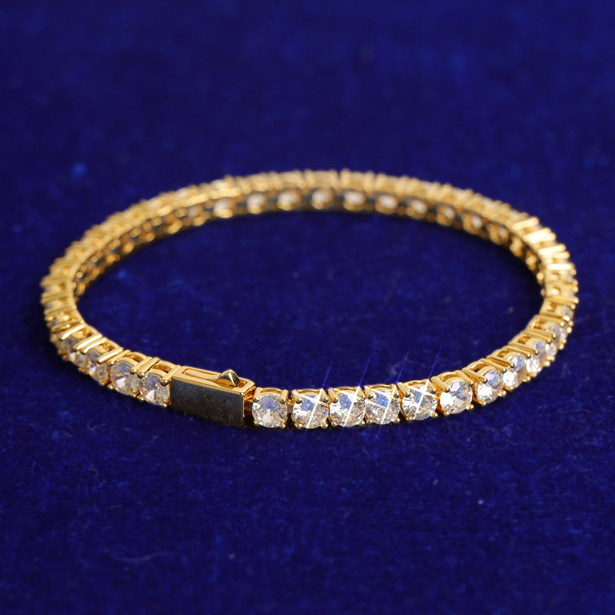 3mm - 6mm Flooded Ice Spring Clasp 24k Yellow 14k White Gold Tennis Bracelets