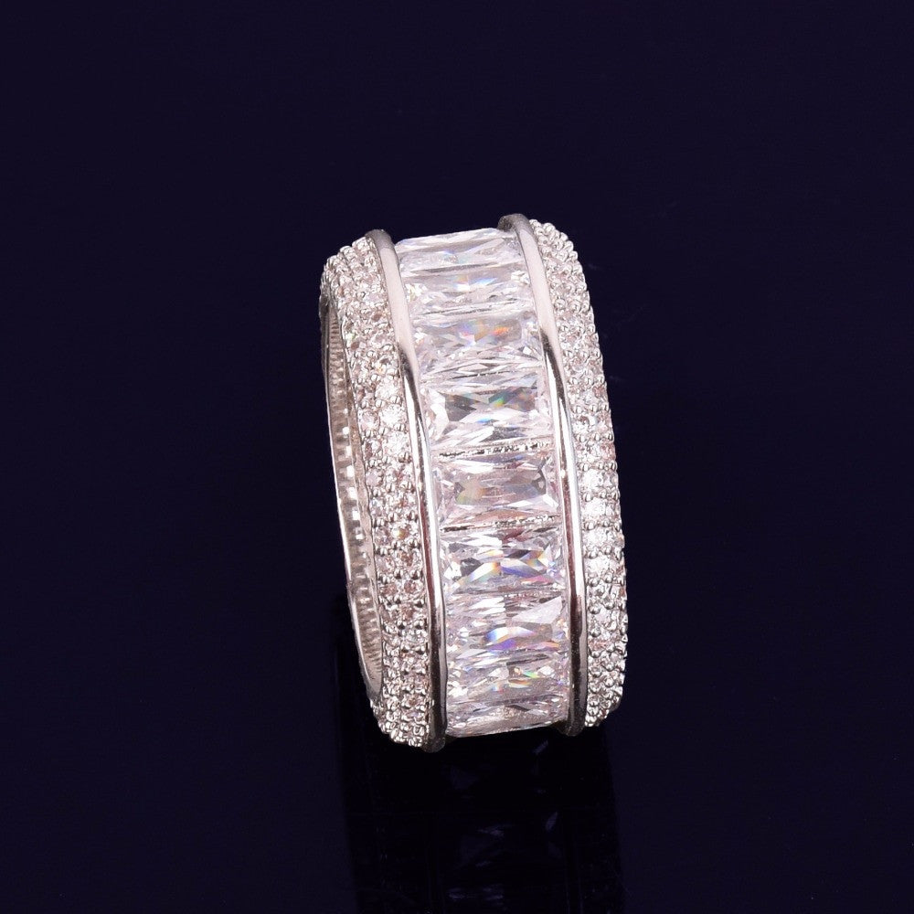 18k Gold Silver Flooded Ice Baguette AAA Micro Pave Stone Hip Hop Rings