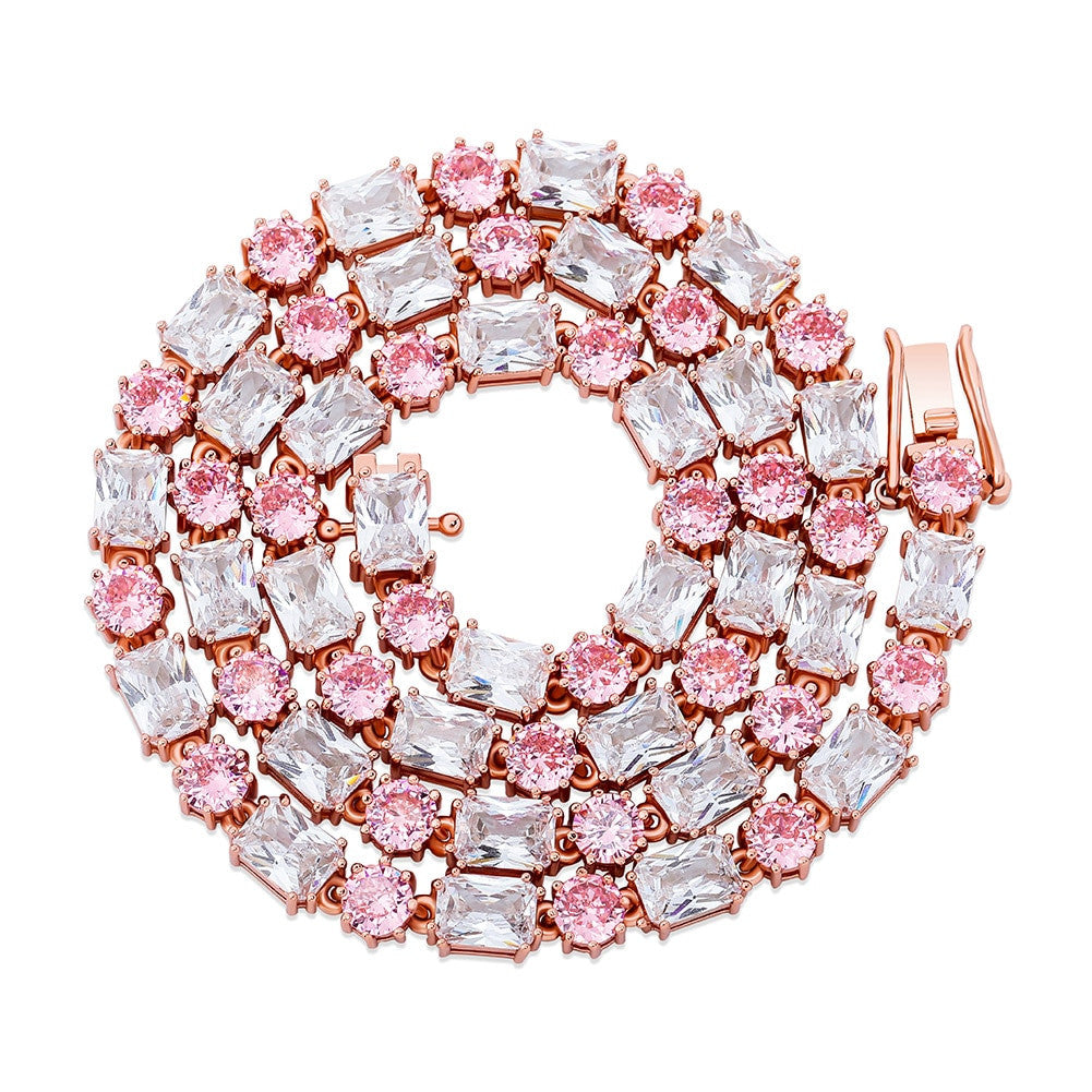 Ladies Bling 6mm Choker Style Round Princess Cut Handset Stone Chain Necklace