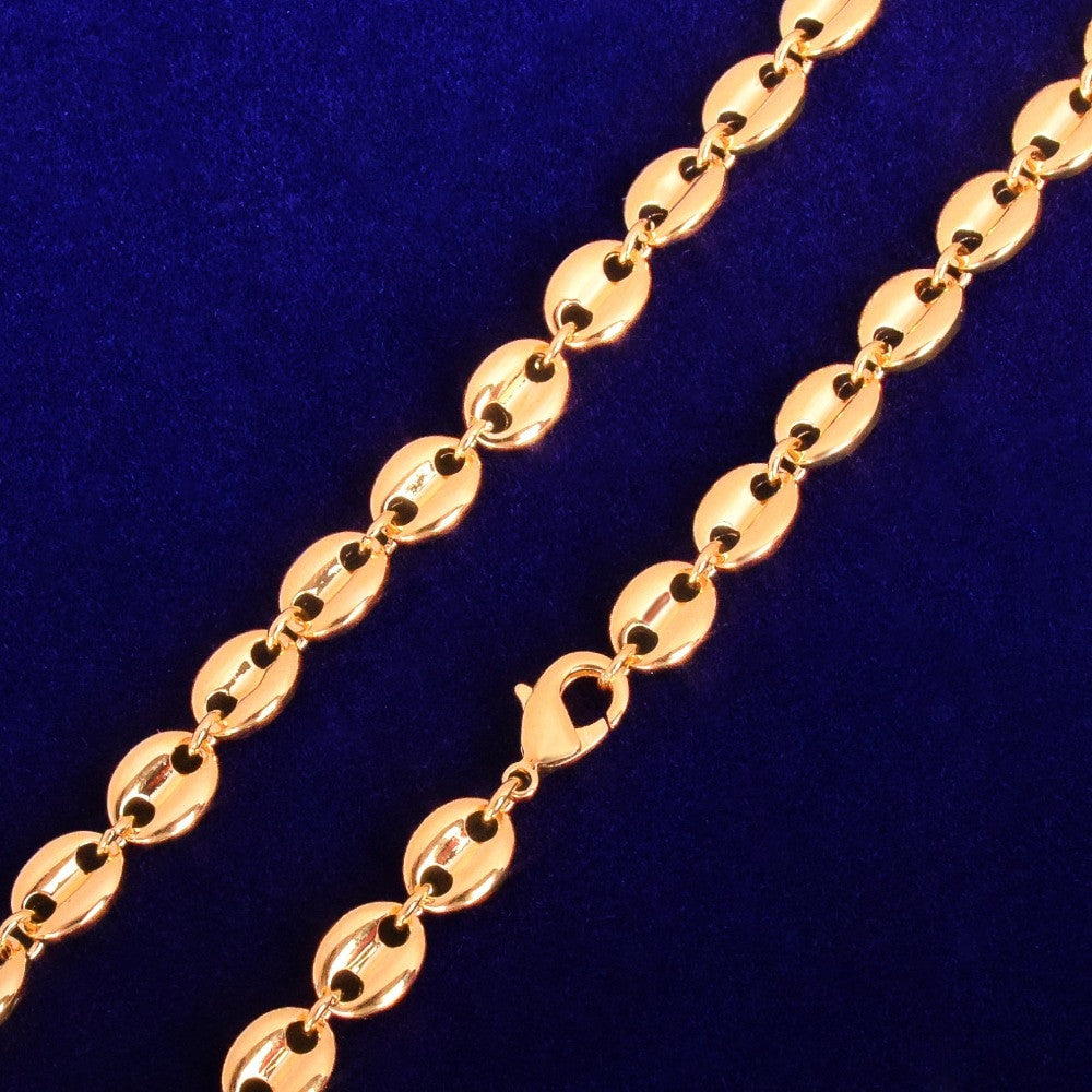 White Gold 24k Yellow Gold 7mm G-Link Coffee Bean Hip Hop Chain Necklace
