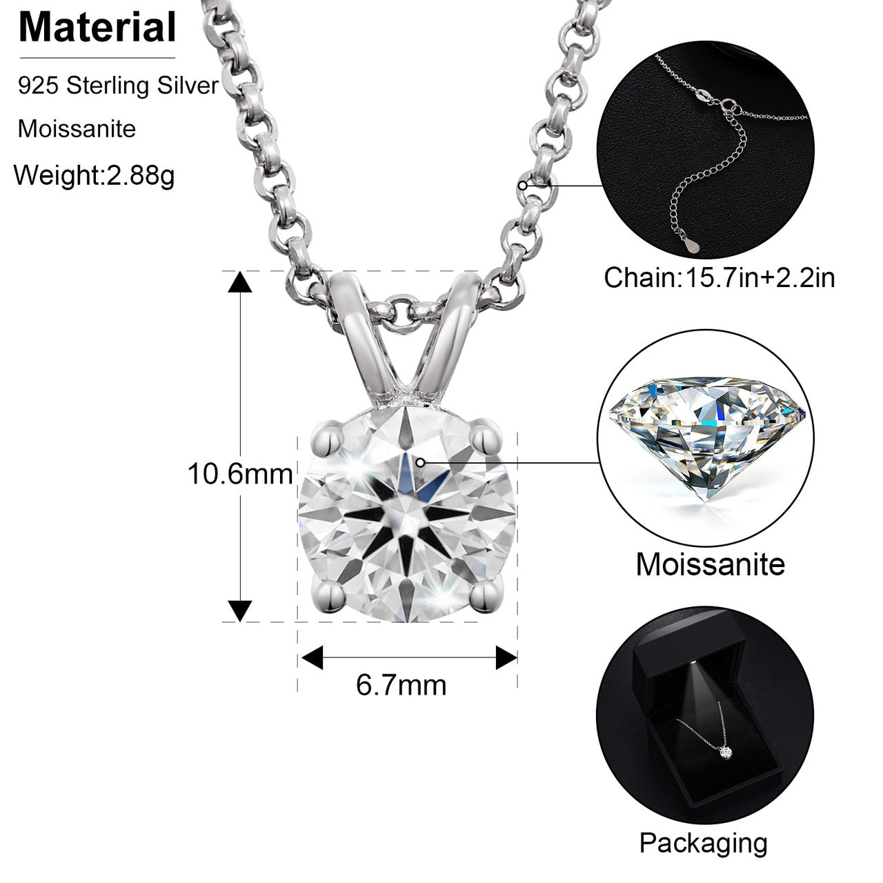 Ladies Genuine VVS Lab Diamond Solitaire Necklace Earrings Solid Silver Set