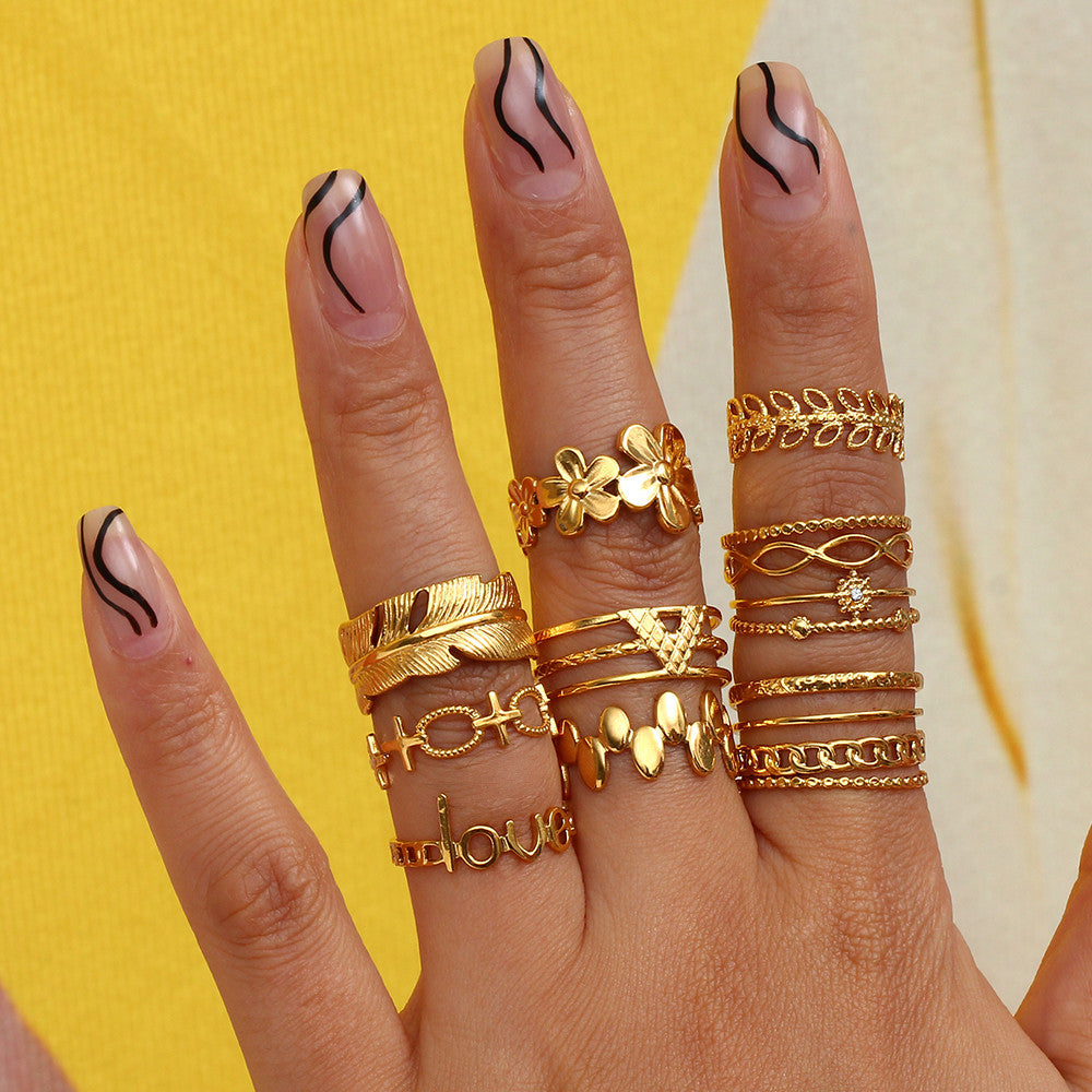 18k Gold Bohemian Elegant French Flower Stainless Steel Waterproof Rings