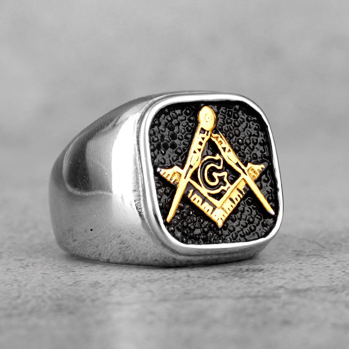 Masonic Retro | 316L Stainless Steel Two Tone No Fade Free Mason Compass Square Rings