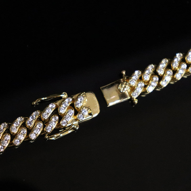 Hip Hop 10MM Iced AAA Micro Pave Stone Cuban Link 18k Gold .925 Silver Bracelet