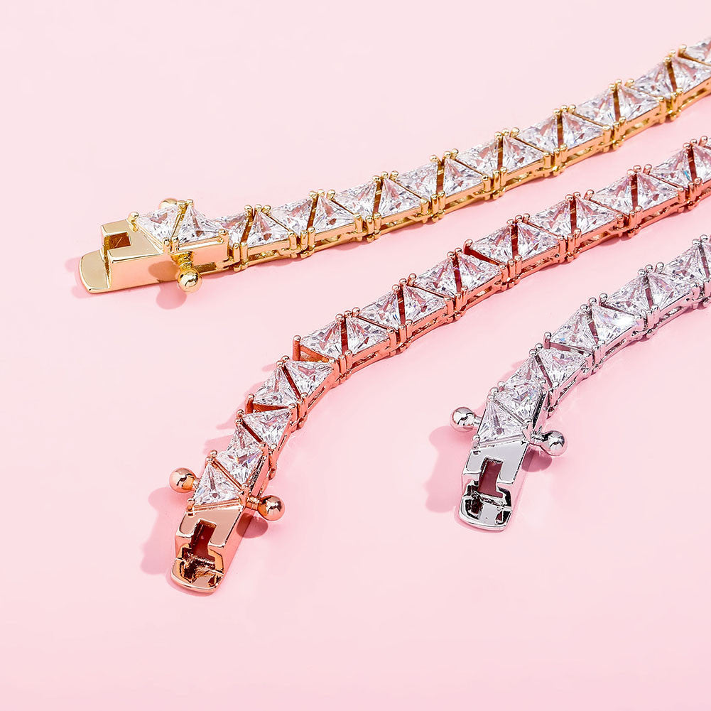 Trillion Cut | 5mm VVS Diamond CZ Iced Blinged Out Tennis Chain Necklace