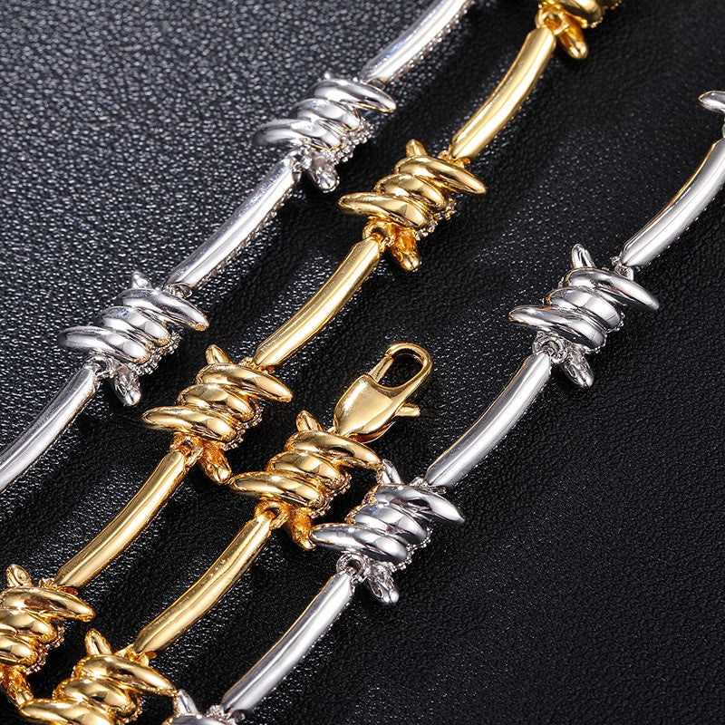 Mens Iced White Gold 18k Barbed Wire Hip Hop AAA Micro Pave Stone Bracelet