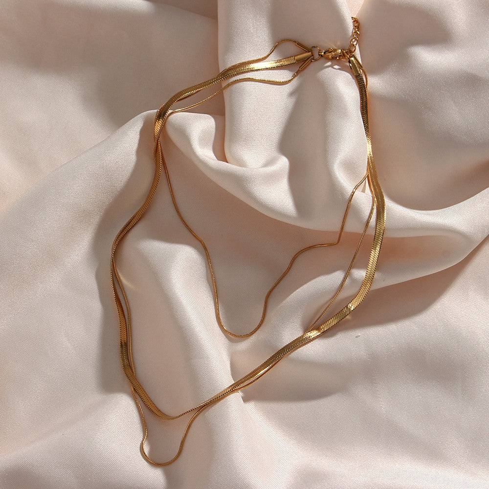 No Tarnish No Fading Stainless Steel 18K Gold  Herringbone Thin Snake Chain Layer Necklace