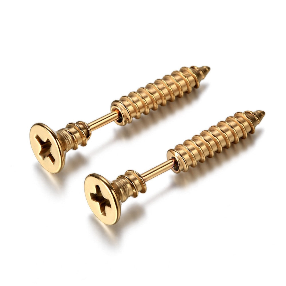 Mens Cross Screw 316L Stainless Steel Unique Phillips Screw Earrings