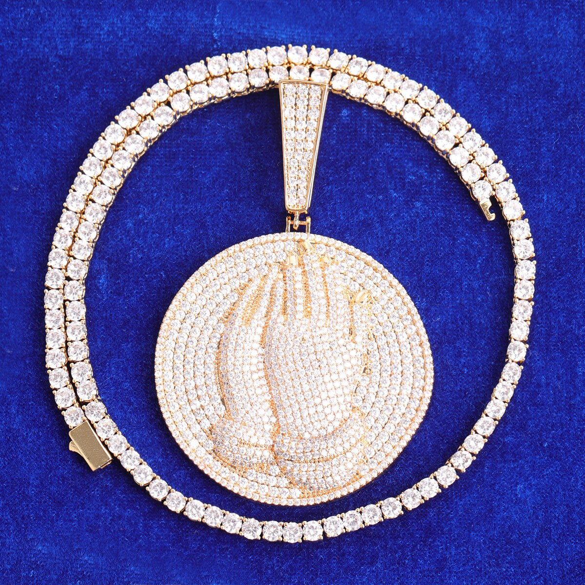 Golden Grace Medallion | Prayer Hands Hip Hop Iced Pendant