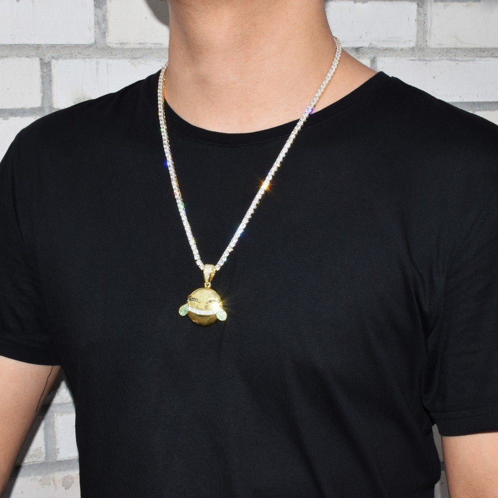 Happy Emoji 18k Gold Silver AAA True Micro Pave Hip Hop Pendant Chain Necklace