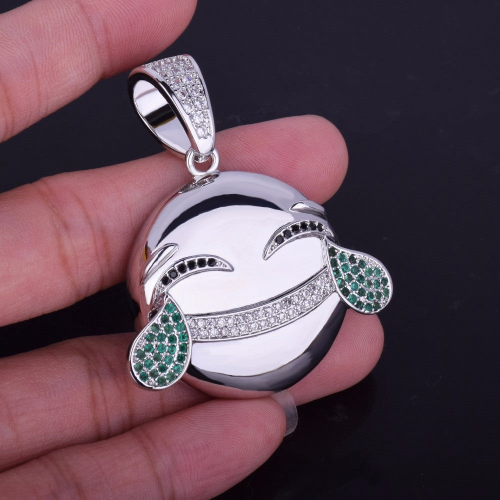 Happy Emoji 18k Gold Silver AAA True Micro Pave Hip Hop Pendant Chain Necklace