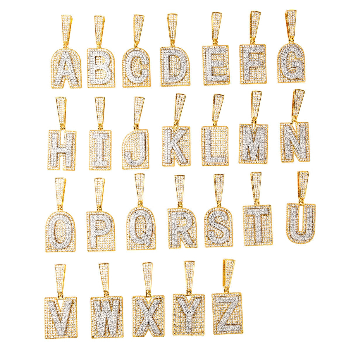 New Street Wear Raised Silver Letter Initial Chain 18k Gold Flooded Ice Letter Pendant