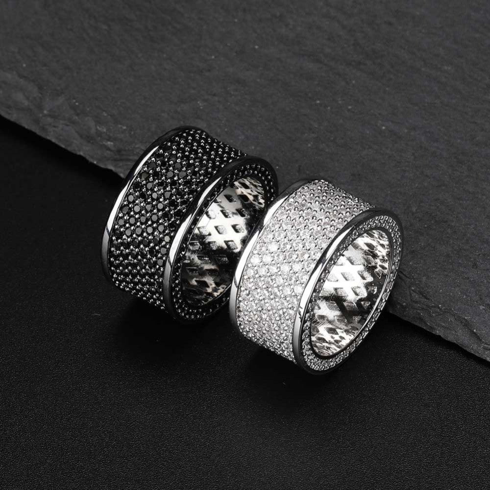Silver Black Micro Pave Bling AAA Thick Round Hip Hop Ring