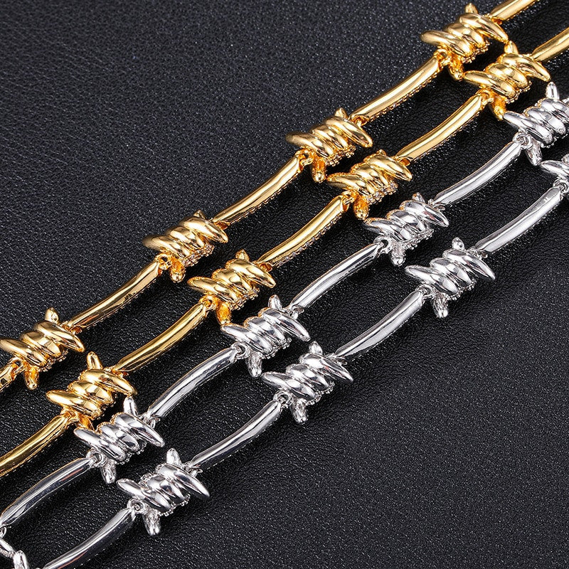 Mens Iced White Gold 18k Barbed Wire Hip Hop AAA Micro Pave Stone Bracelet