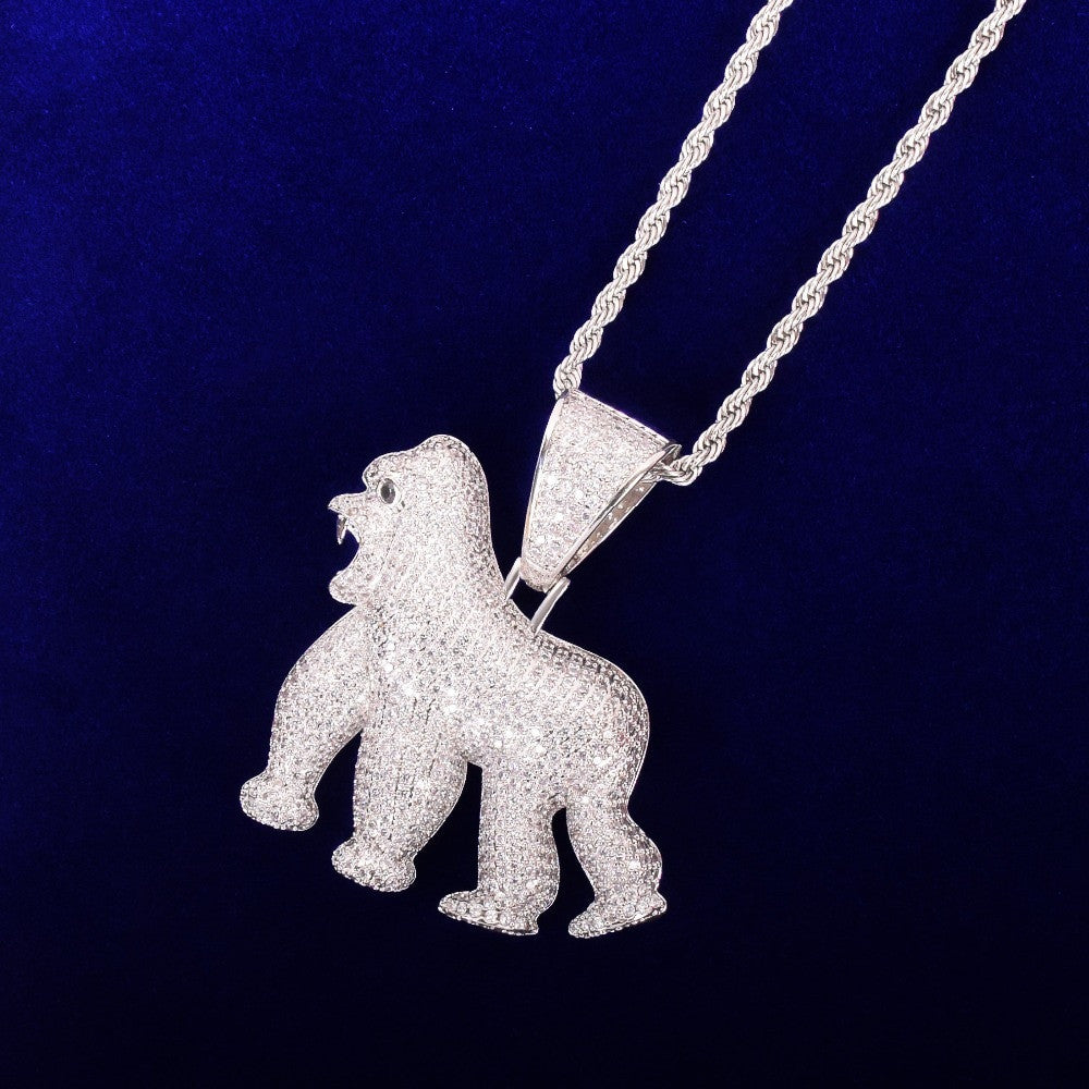 18k Gold Silver Its Real In The Field ApeShit Gorilla Jungle Orangutans Hip Hop Pendant Chain Necklace