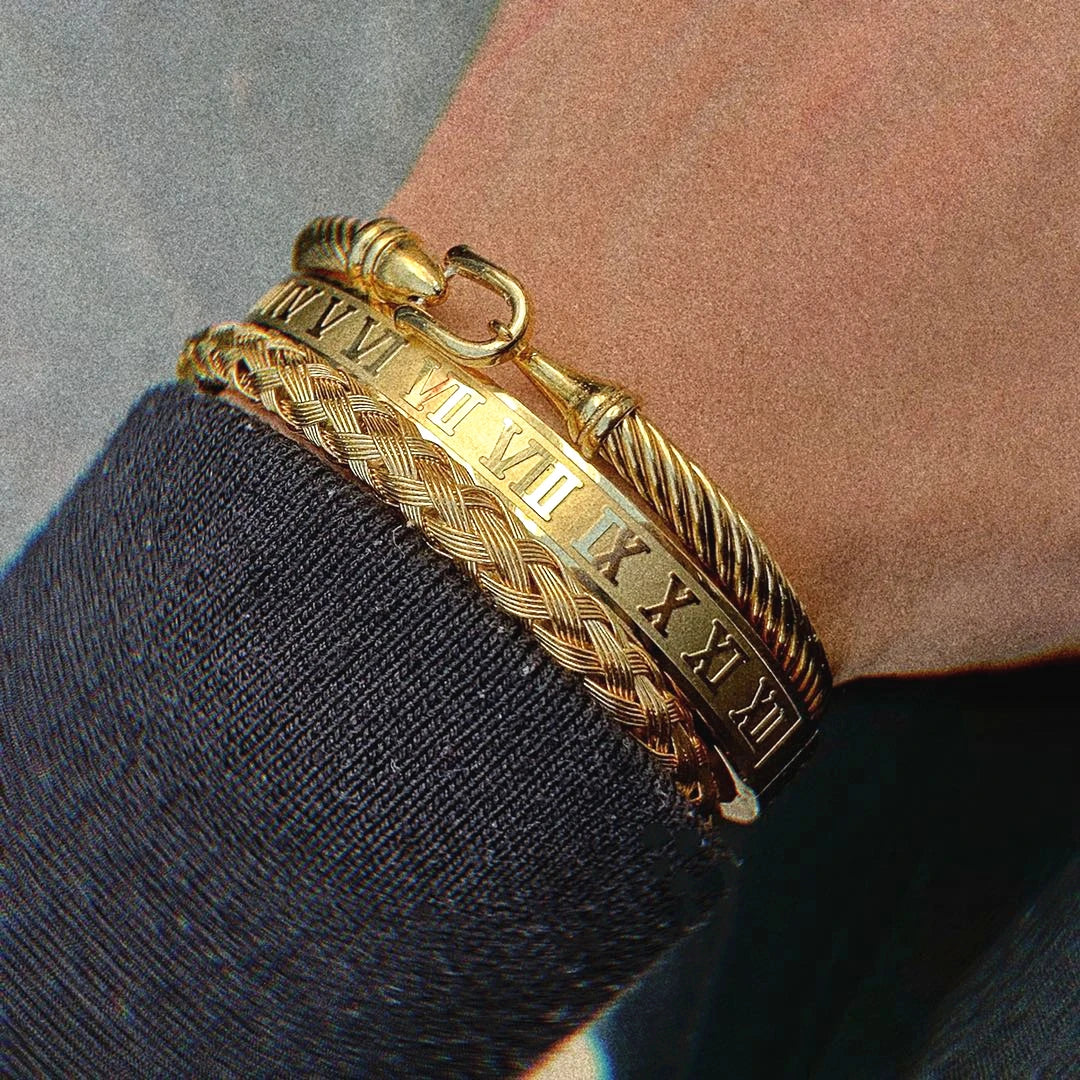 Royal Luxe | 3 Piece Luxury Cable Wire No Fade Stainless Steel Horseshoe Buckle Bracelets