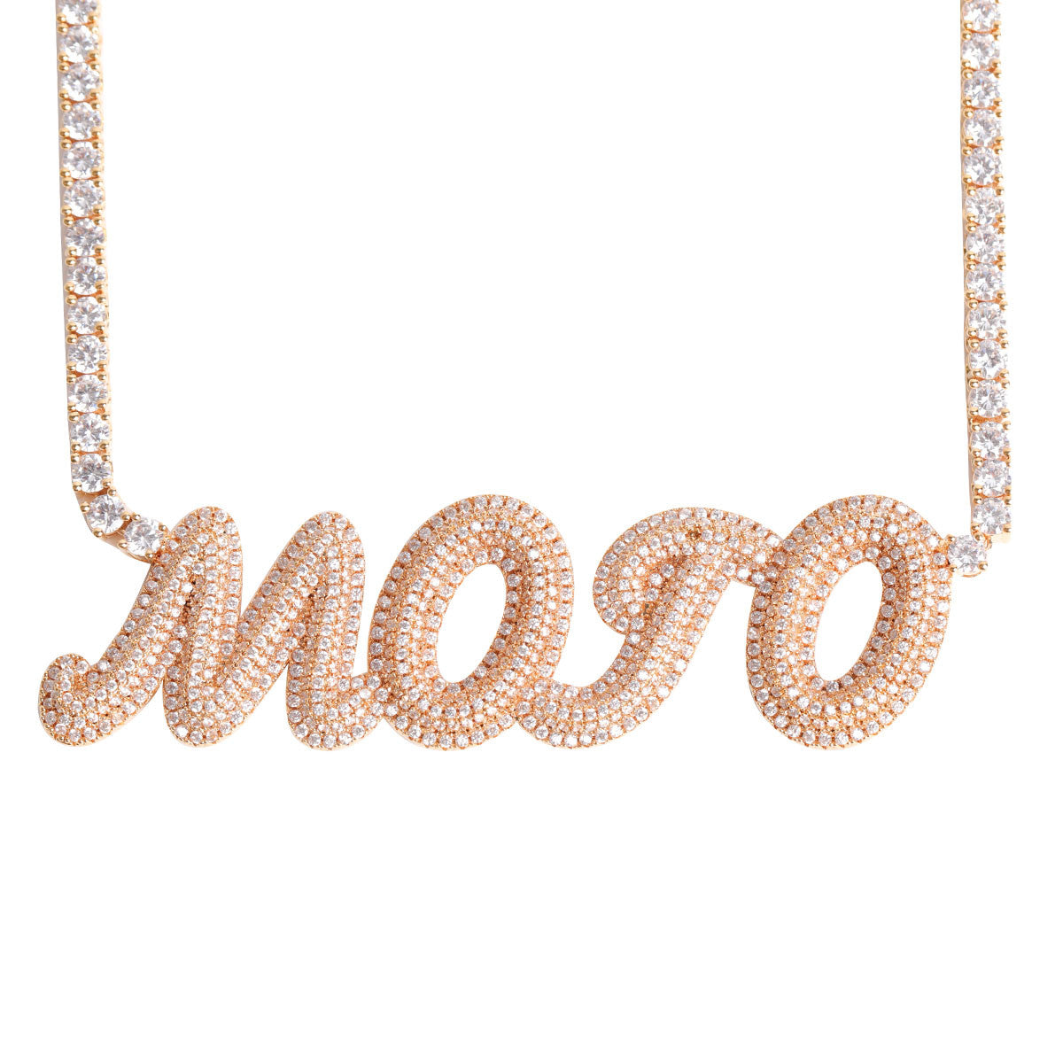 My Mojo | VVS Diamond CZ Two Layered Custom 4 Prong Set Nameplate Pendant