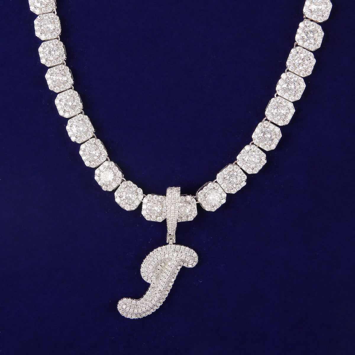 Solo Script II | Single Scripted Raised Letter Iced Blinged Out Box Link Chain Pendant