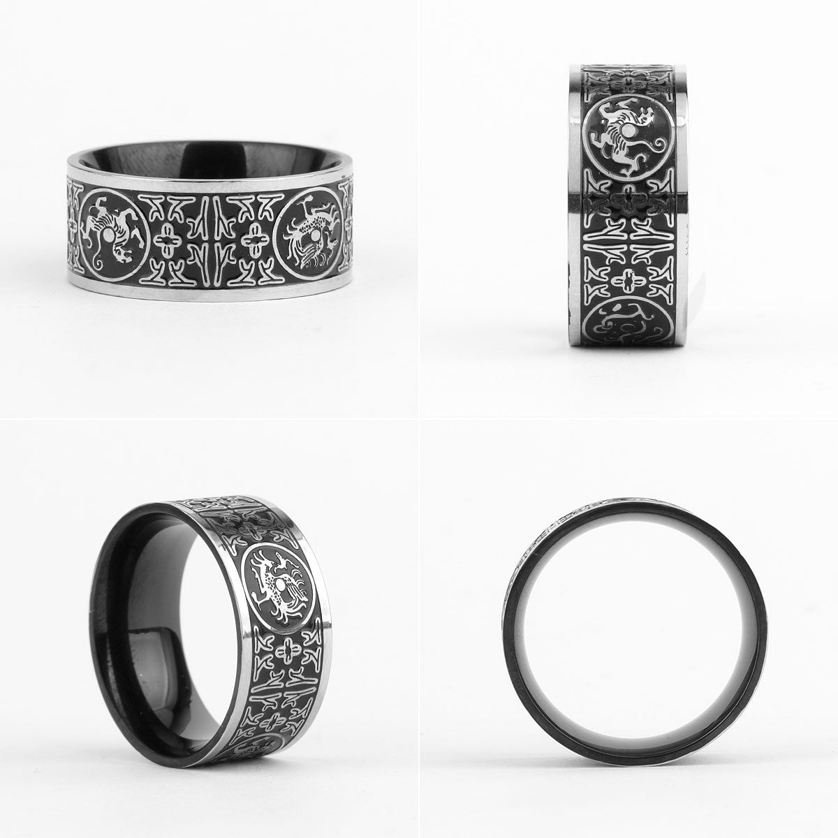 Mens 316L No Fade Stainless Steel Ancient Chinese Beast Street Wear Rings