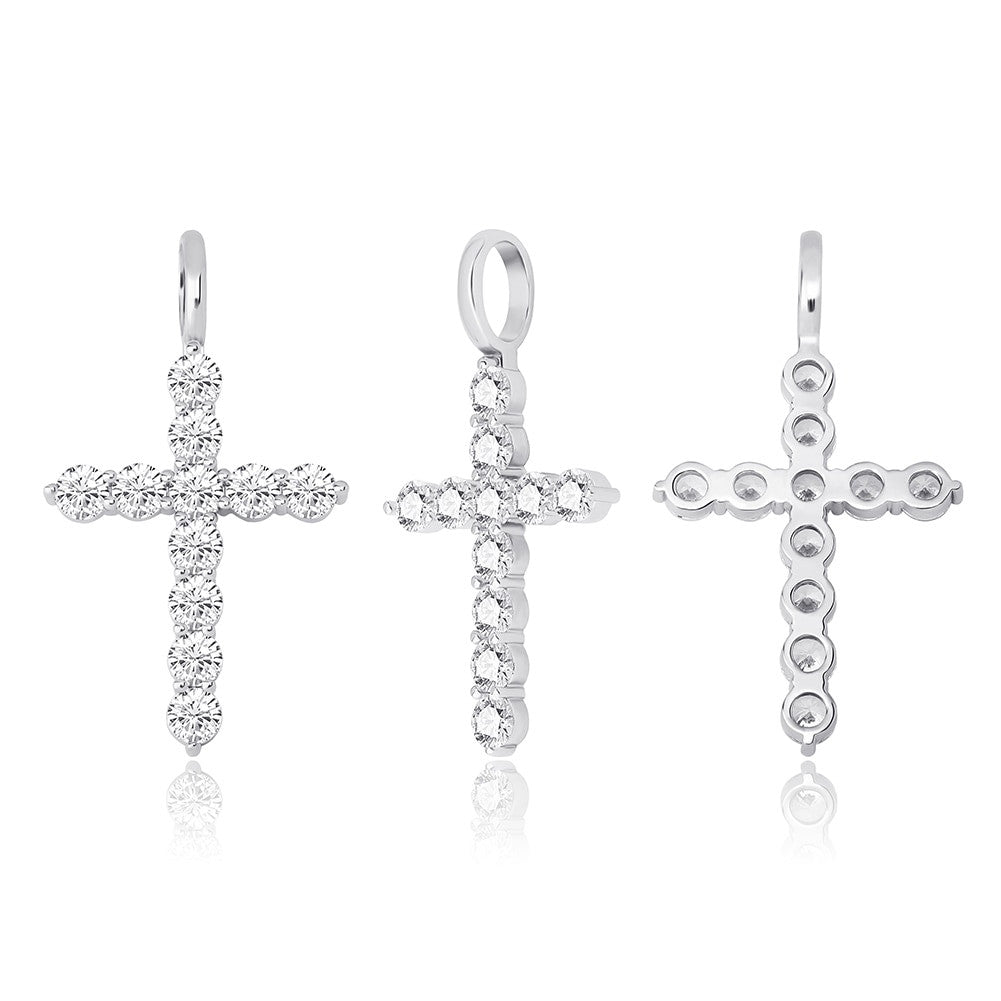 All Ice Top Fashion Hip Hop 14k Silver Rose Gold Cross Pendant Chain Necklace