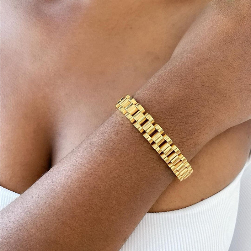 18k Gold Over Stainless Steel Clasp Wristband Wrap Bracelet