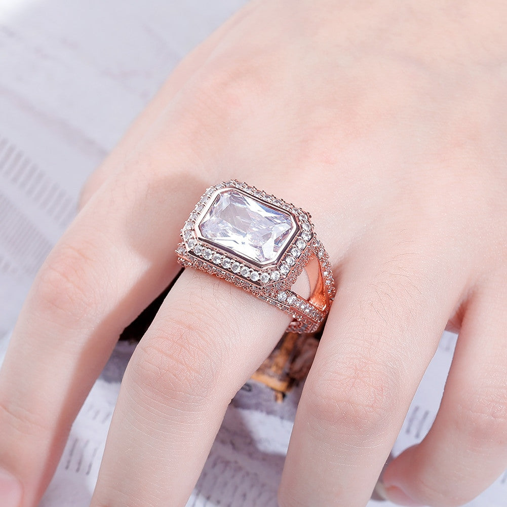 Ladies Bling 14k Gold 925 Silver Center Stone Micro Pave Bling Rings