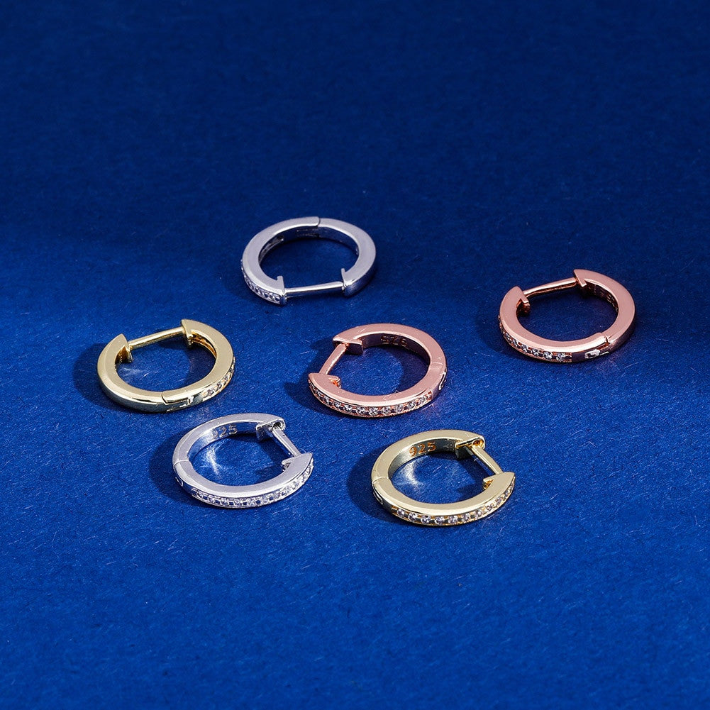 925 Solid Sterling Silver Rose Gold 14k AAA Micro Pave Stone Hoop Earrings