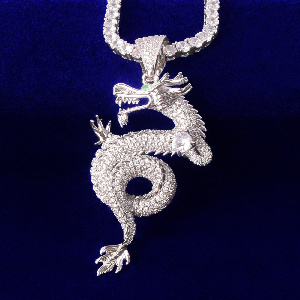 The Dragon's Temple | VVS Diamond CZ Coiled Flooded Ice Dragon Pendant