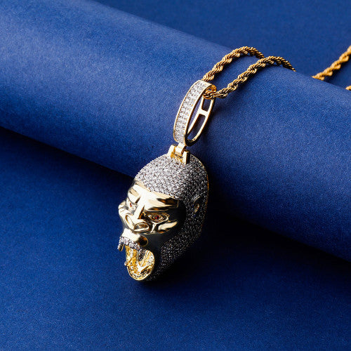 Flooded Ice Bling 14k Gold Gorilla Jungle Skull Hip Hop Pendant Chain Necklace