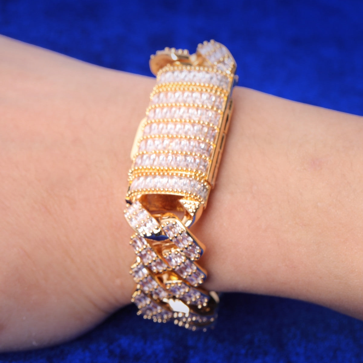 Miami Cuban Link Iced Water 24k 925 Silver Blinged Out 20mm Chain Bracelet Necklace Set