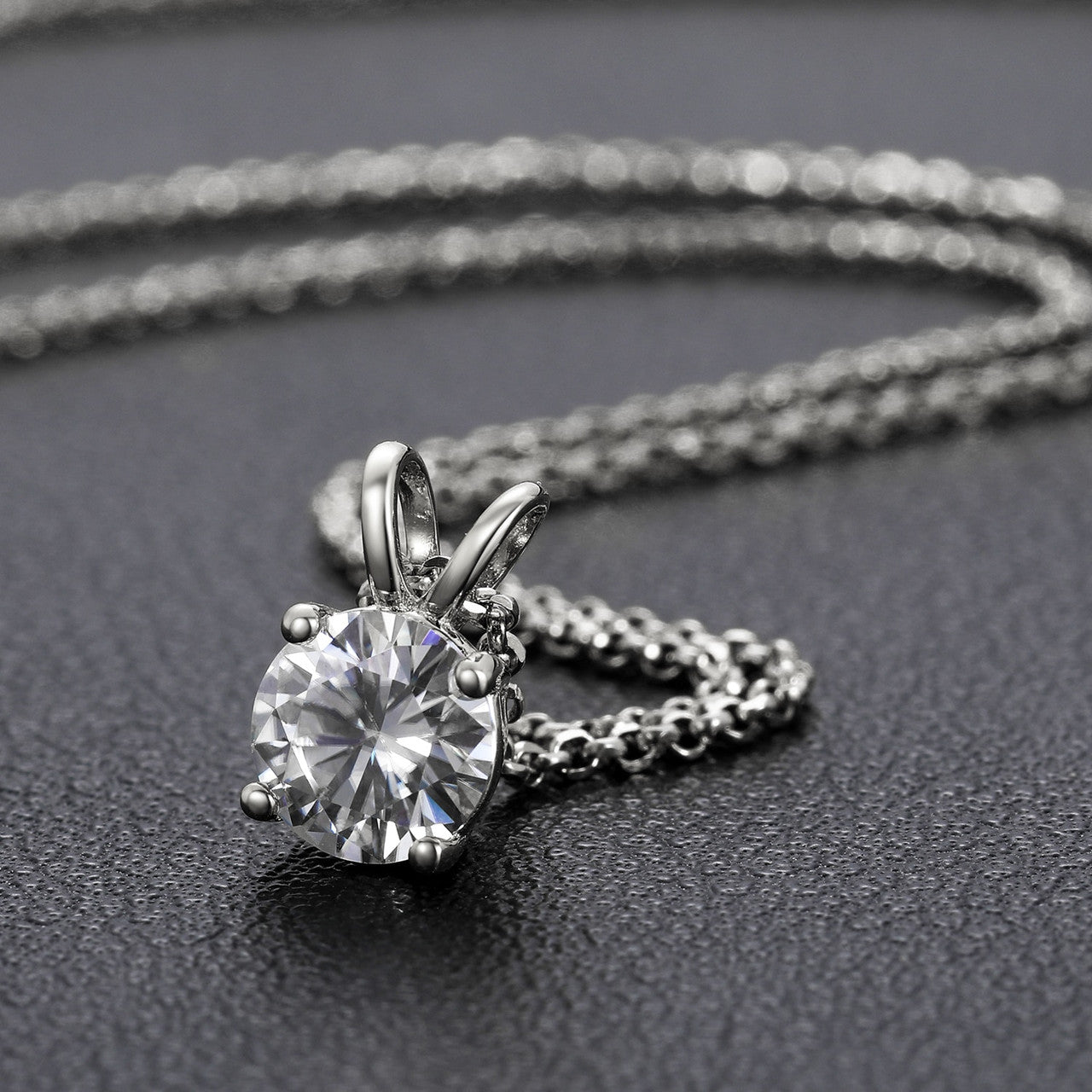 Ladies Genuine VVS Lab Diamond Solitaire Necklace Earrings Solid Silver Set