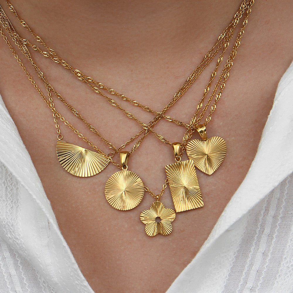 Ladies 18k Gold Stainless Steel Rays Of Light Heart Flower Necklace Earring Jewelry Set