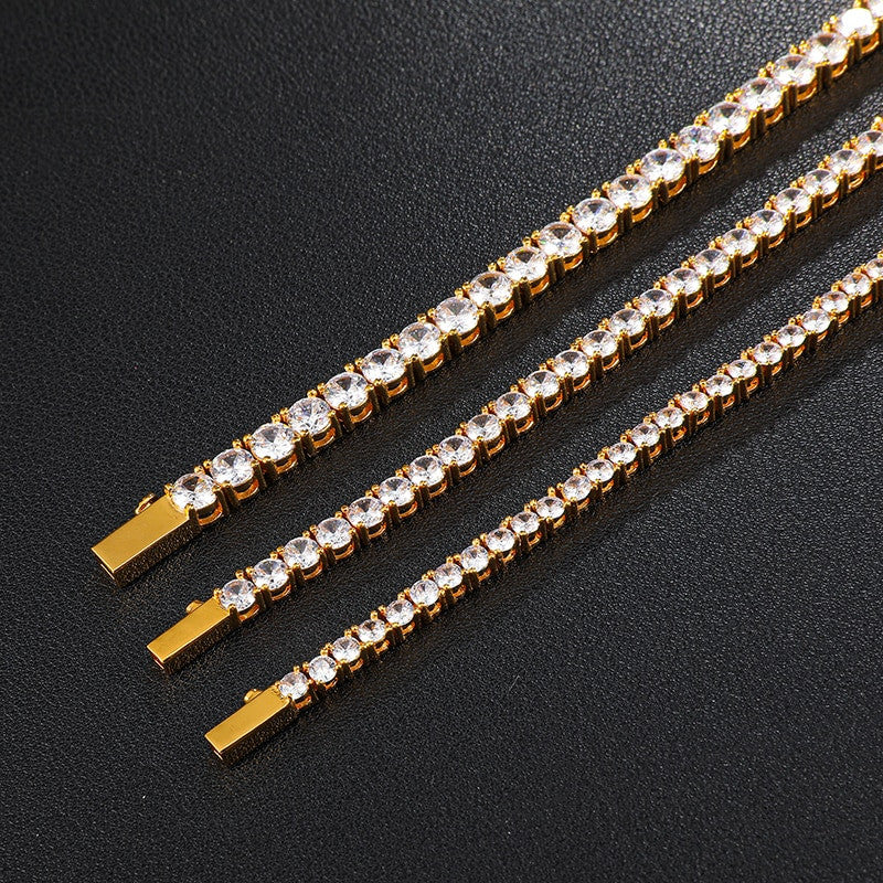 AAA 4 Prong Set Stone 18k Gold 925 Silver Box Lock Tennis Link Bracelet