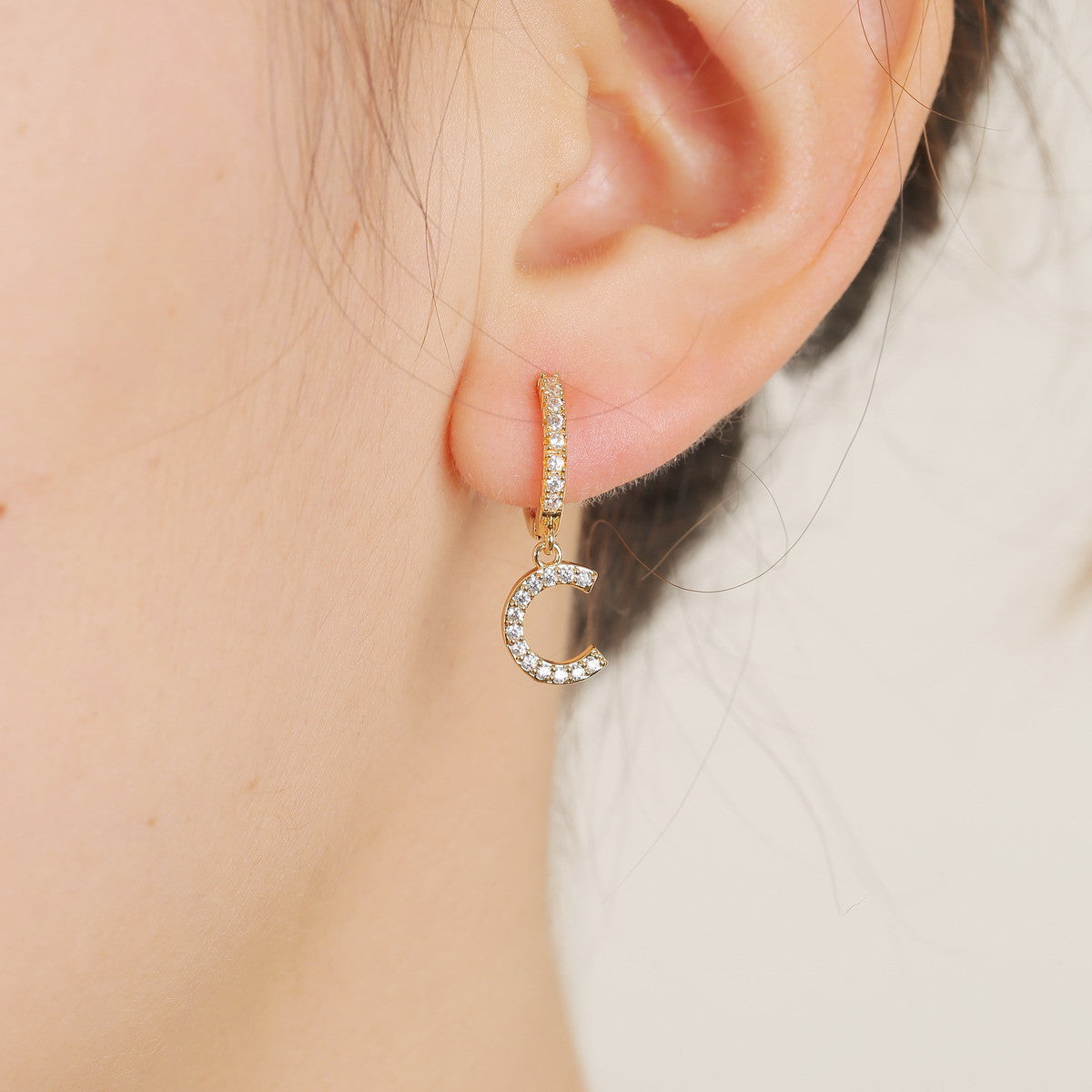 Iced Street Wear Fashion Initial Huggie Drop Bling Earrings