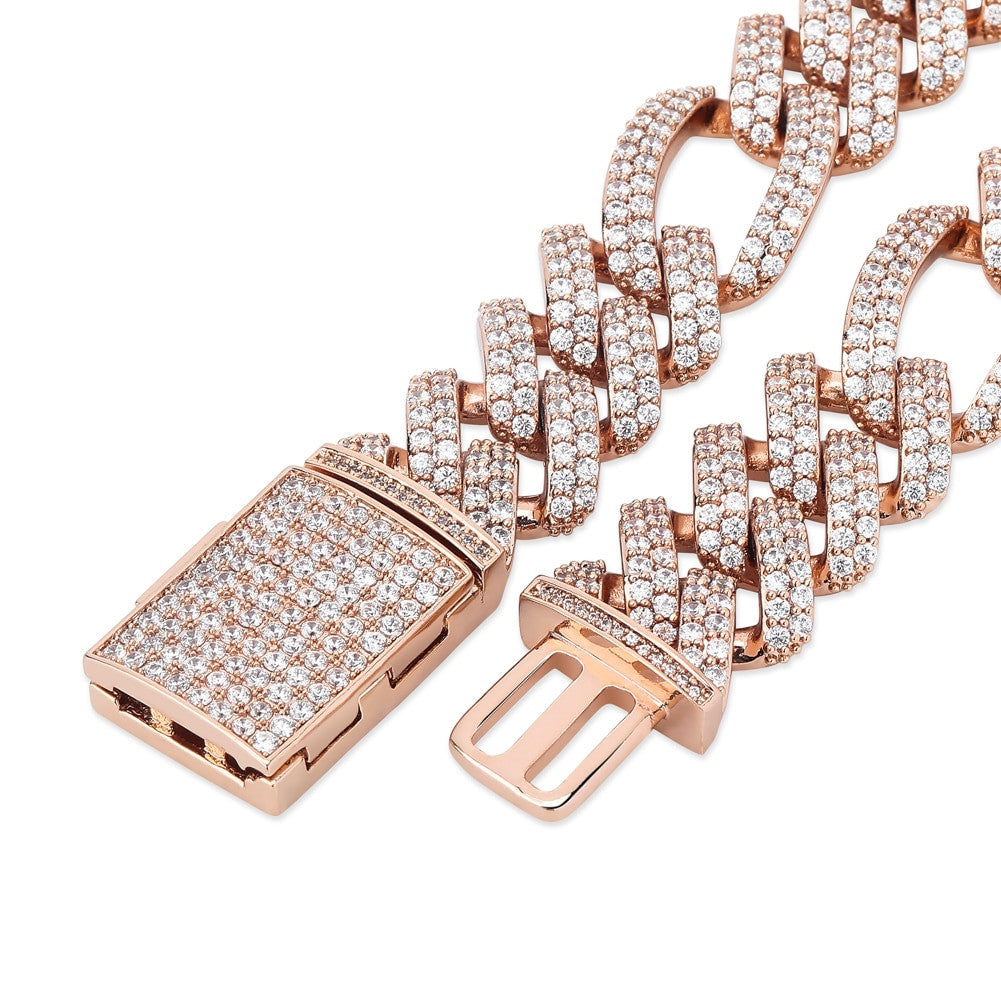 18mm Flooded Ice Three Link Figaro 14k Gold .925 Silver Hip Hop Bracelet