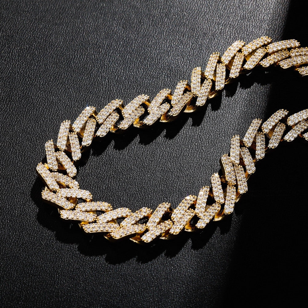 Micro Pave Flooded Ice 14mm Miami Cuban Link Rose Gold Silver Hip Hop Chain Necklace