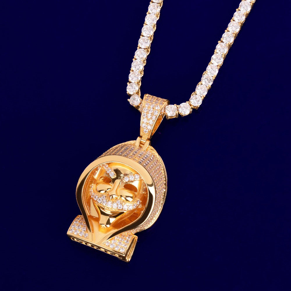 Flooded Ice True Micro Pave 18k Gold Silver Steampunk Hoody Skull Pendant Chain Necklace