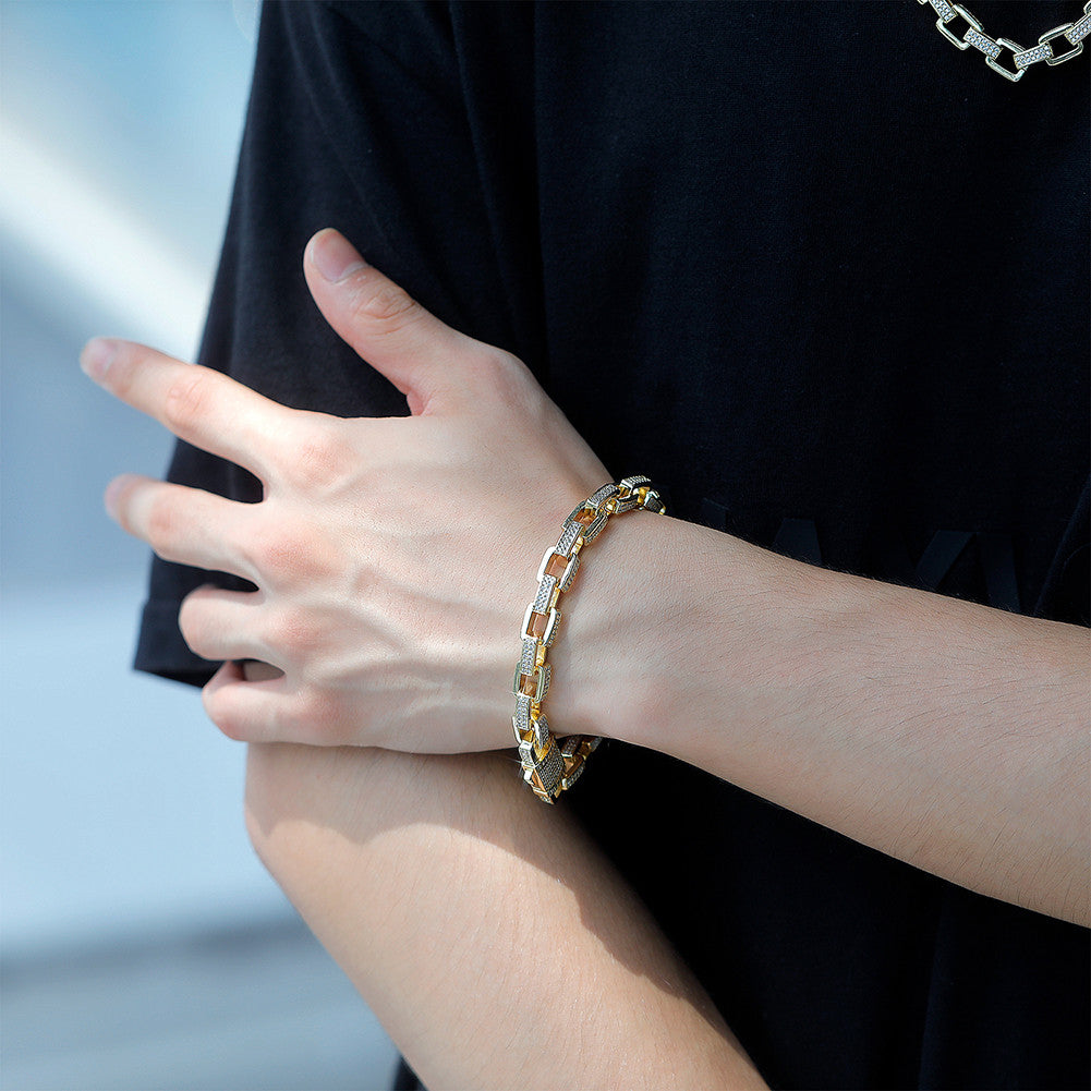 Mens Hip Hop 8mm Flooded Ice Box Link Micro Pave Bling Bracelets