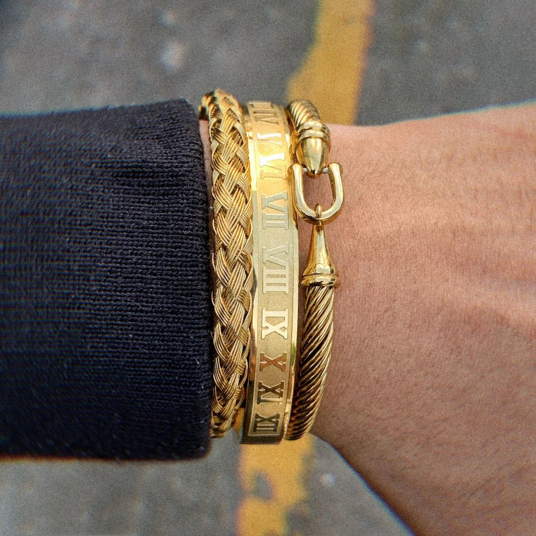 Royal Luxe | 3 Piece Luxury Cable Wire No Fade Stainless Steel Horseshoe Buckle Bracelets