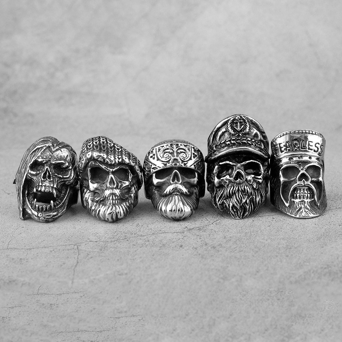 Mens 316L Stainless Steel Undead Bikers Bandanna Knitted Hat Street Wear Rings