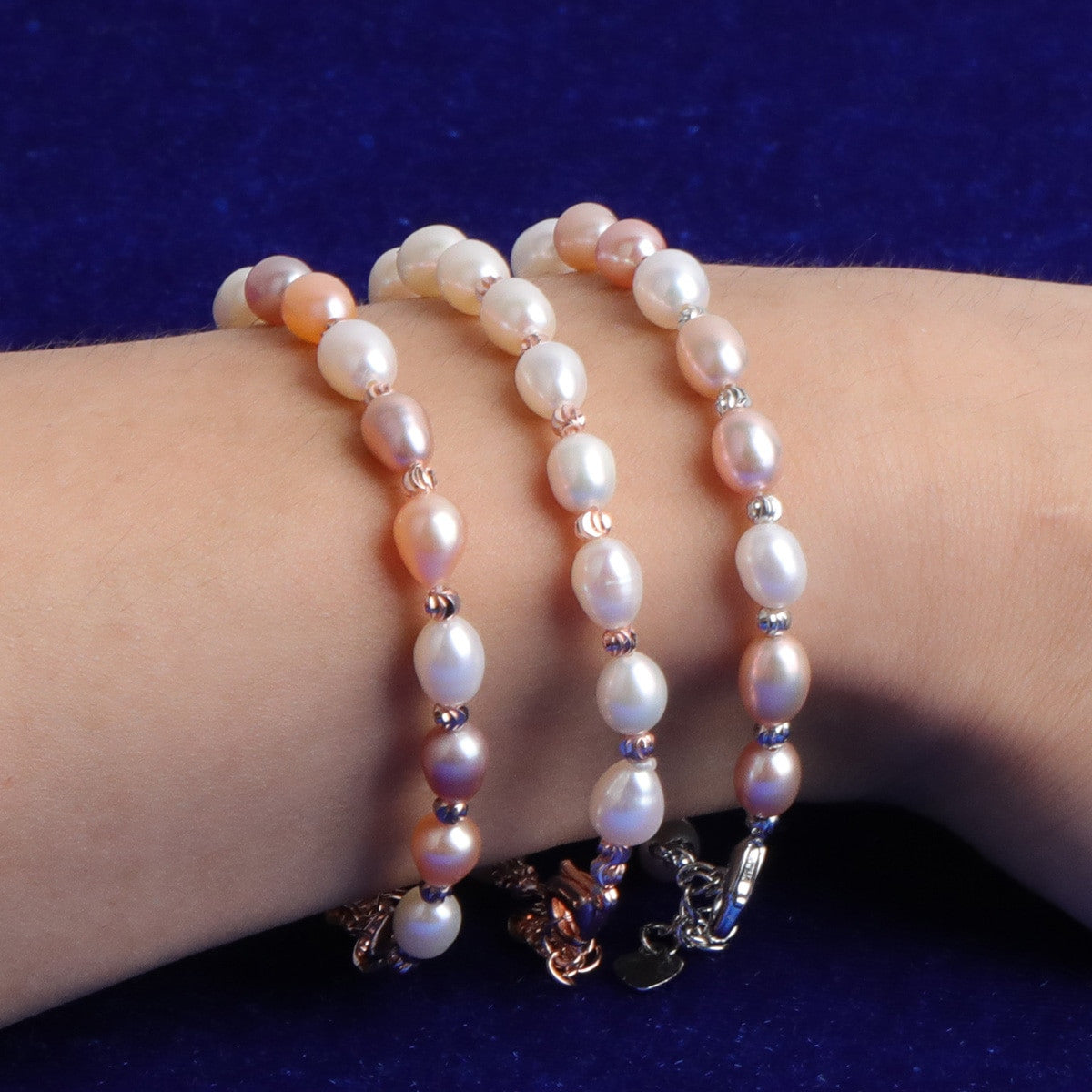Ladies Casual High Fashion 925 Sterling Silver Rose Yellow Gold Pearl Bracelet