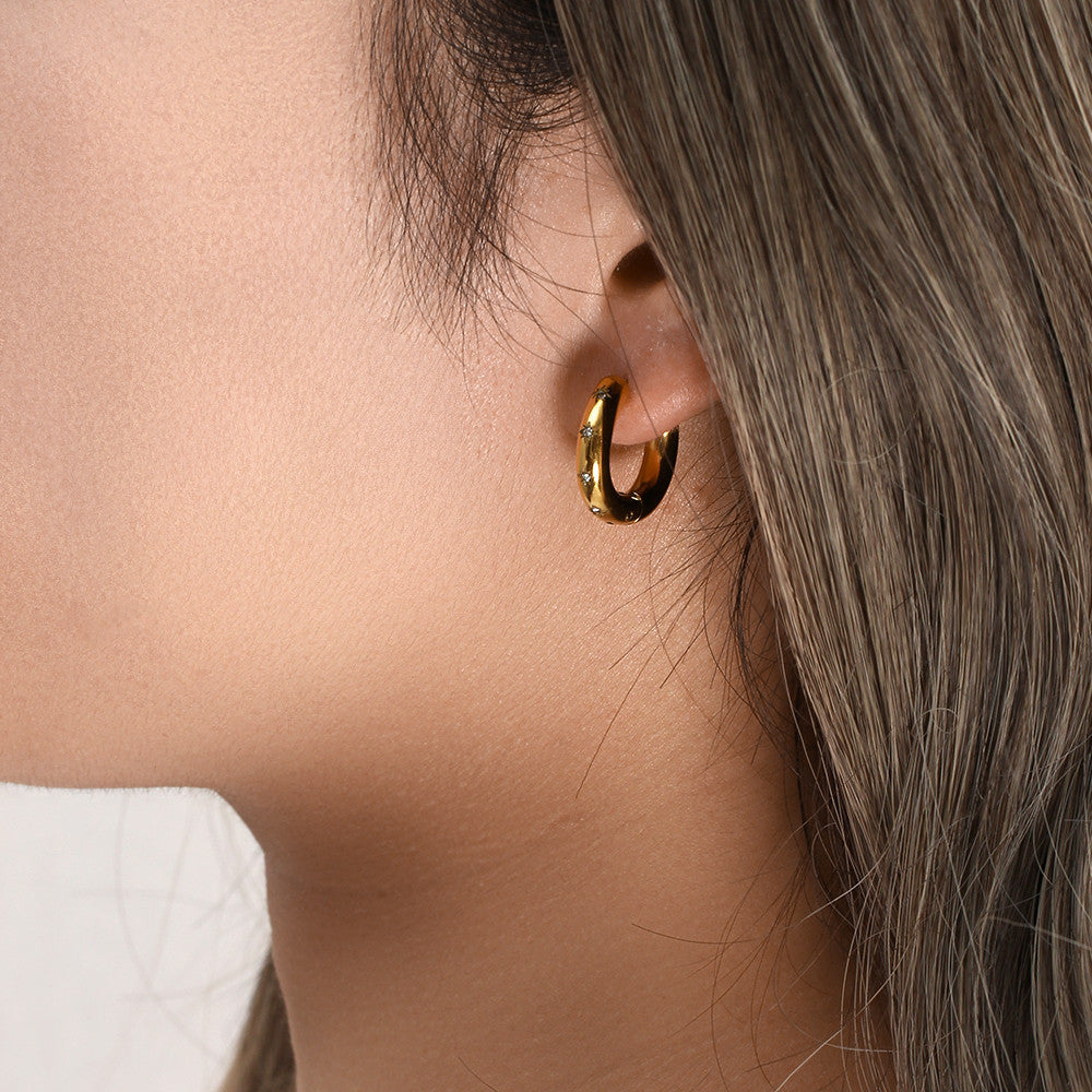 18k Gold Stainless 5A CZ Steel Waterproof Non Tarnished Thick Hoop Earrings