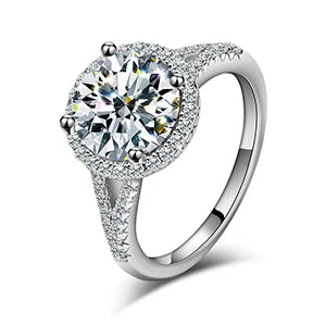 Ladies 3CT Genuine VVS Lab Diamond 9mm Round Cut Double Halo 925 Sterling Silver Rings