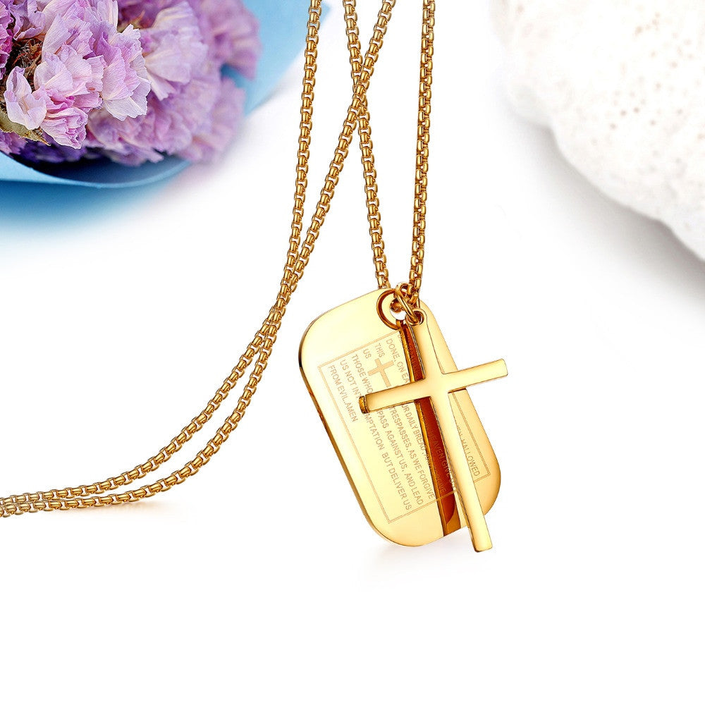 Mens High Quality Gold Silver Black Over Stainless Steel Lords Prayer Cross Pendant