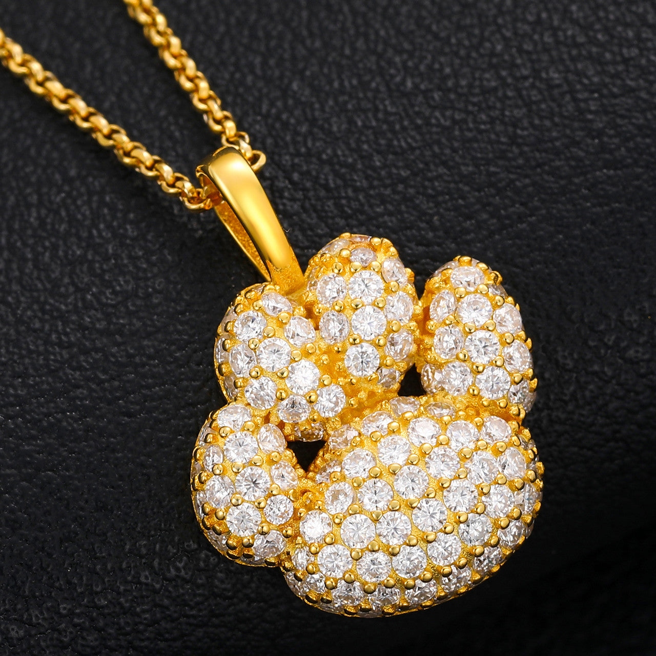 Genuine Diamond Paw Print Solid Sterling Silver Hip Hop Pendant Chain Necklace