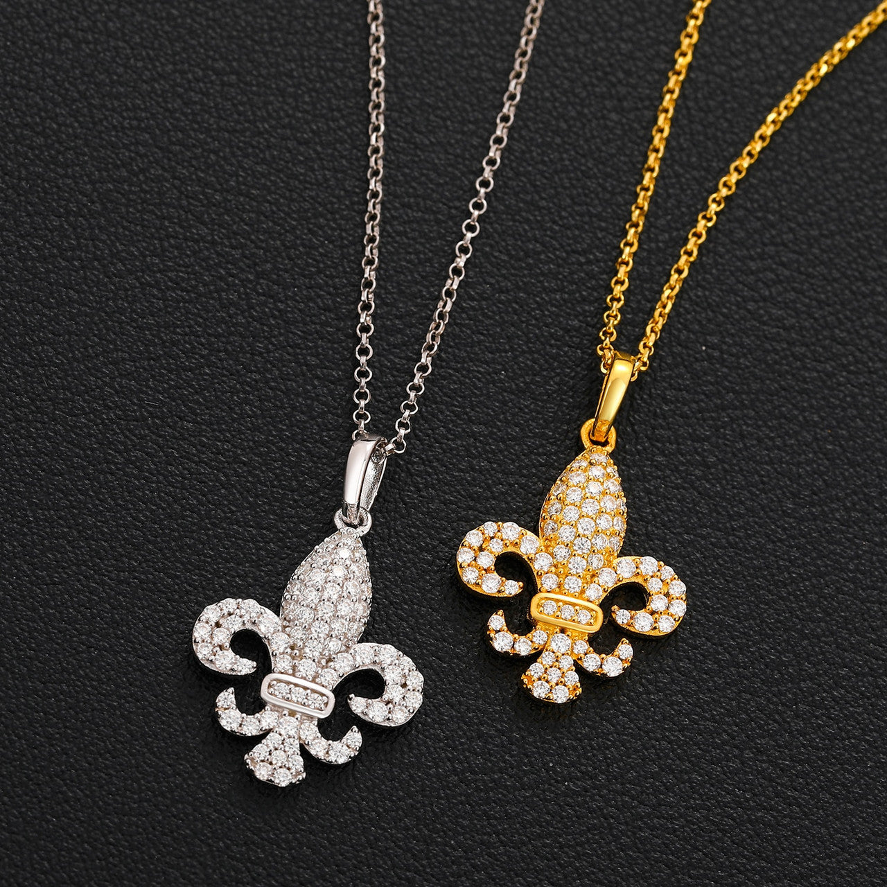 Genuine VVS Lab Diamond Fleur De Lis Solid Sterling Silver Hip Hop Chain Necklace